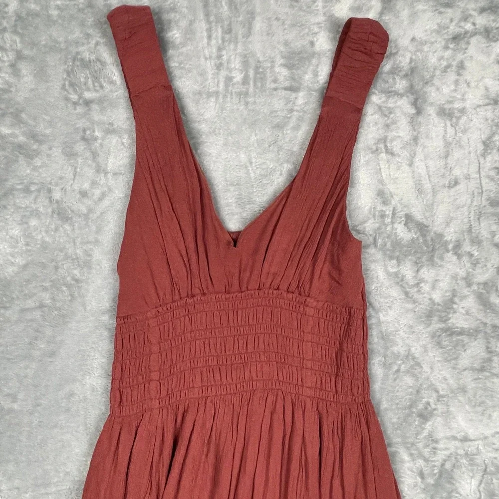 Abercrombie & Fitch Maxi Dress Women Dusty Rose Smocked V-Neck Sleeveless XS